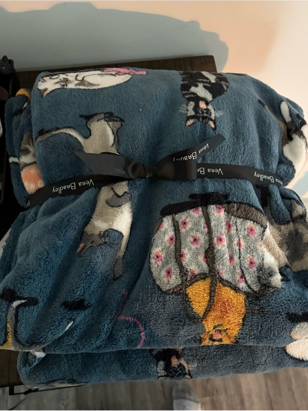 Vera Bradley Blue Cat Pattern Fleece Throw Blanket